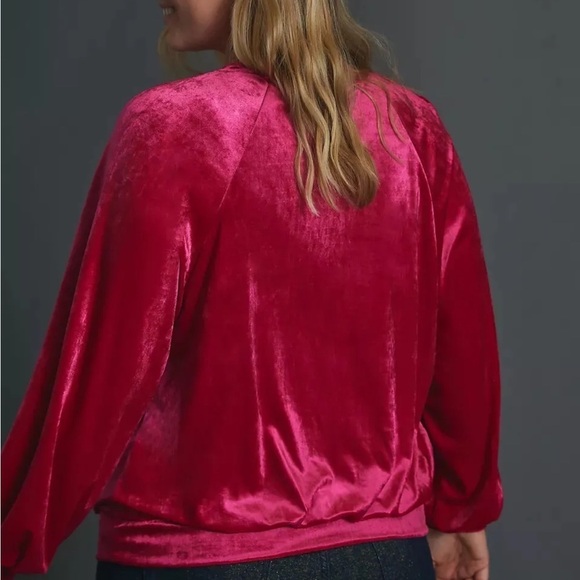 ANTHROPOLOGIE Maeve Candace Velvet Puff Sleeve Top Hot Pink Size 3X - Picture 2 of 9